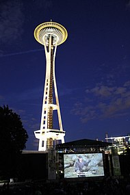 Movie at the Mural underneath the Space Needle