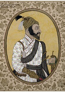 Contemporary portrait of a bearded Shivaji, holding a sword