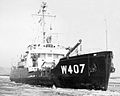 Circa 1960s – USCGC Woodrush (WLB-407) breaking ice on the Great Lakes