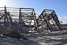 Photo of collapsed steel hangar construction