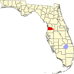 A state map highlighting Hernando County in the middle part of the state. It is medium in size.