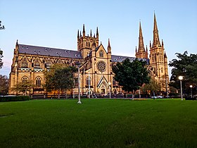 A view of St Mary's Cathedral from Hyde Park