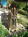 Unusual pillar style khachkar with a Maltese Cross located down the road from the church.