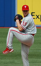 Jonathan Papelbon in the windup, preparing to throw a pitch