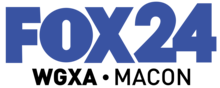 The Fox network logo in blue next to a blue sans serif 24, with "WGXA • Macon" beneath in black.