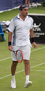 Purav Raja of India playing doubles with Fabrice Martin of France at the Aegon Surbiton Trophy in Surbiton, London.