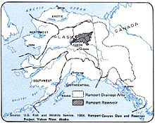 A map of Alaska. A large, Eastern to Central Alaskan landscape is taken up by crosshatches showing the floodplain.
