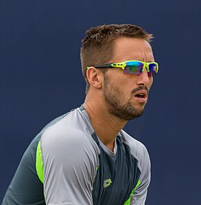 Vickor Troiki during practice at the Queens Club Aegon Championships in London, England.