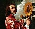 Van Dyck with sunflower, representing his patronage by Charles I, whose medal he holds up to the flower. Or is Van Dyck the sun the flower turns to?[38] 1633 or later.