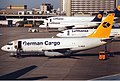 A Boeing 737-200 of German Cargo at Frankfurt Airport in 1991.