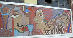 Ceramic mural on the wall of Central Station, Kolkata Metro, located on B.B. Ganguly Street