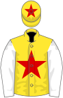 Yellow, red star, white sleeves, yellow cap, red star