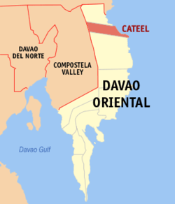 Map of Davao Oriental with Cateel highlighted