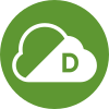 White cloud symbol with a letter D, on a light green circle