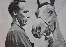 Farley with a horse, circa 1950-1952