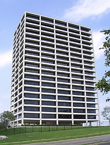 A 19-story modern office building