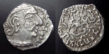 Silver coin in Western Satraps style (15mm, 2.1 grams.)[67][68][61]