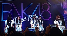 Jennis, Kaimook, Maysa, Namhom, and Namneung at a roadshow event held at The Mall Bang Kapi auditorium, Bang Kapi District, Bangkok, Thailand, on Sunday, 23 July 2017.
