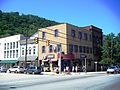 Shops at the corner of Washington and Fairfax Streets in Berkeley Springs, West Virginia