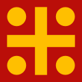 Cross quartered with golden discs, the rendition based on the historian Babuin[46]
