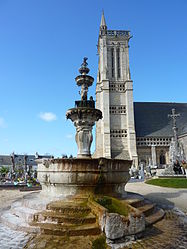 The 1691 fountain in front of the church at Saint-Jean-du-Doigt