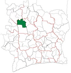 Location in Ivory Coast. Kani Department has retained the same boundaries since its creation in 2009.