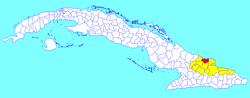 Rafael Freyre municipality (red) within Holguín Province (yellow) and Cuba