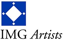 The main logo for IMG Artists. Blue square icon with diamond cutouts and company name in black.
