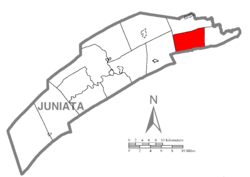 Map of Juniata County, Pennsylvania highlighting Greenwood Township