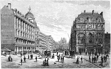 The Boulevard Anspach/Anspachlaan in 1880, etching by Armand Heins from L'Illustration nationale