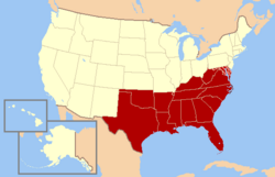 The Southern United States comprises Alabama, Arkansas, Delaware, the District of Columbia, Florida, Georgia, Kentucky, Louisiana, Maryland, Mississippi, North Carolina, Oklahoma, South Carolina, Tennessee, Texas, Virginia, and West Virginia.