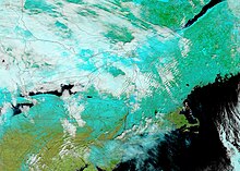 Snowfall after the nor'easter across the Northeastern United States on March 16, 2023