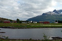 View of the village, Sagfjord Church in the centre