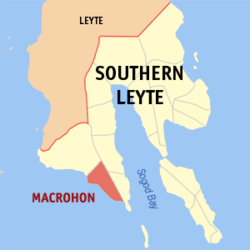 Map of Southern Leyte with Macrohon highlighted