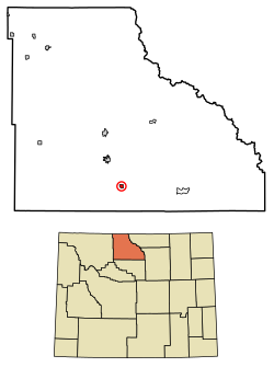 Location of Manderson in Big Horn County, Wyoming.
