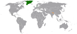 Map indicating locations of Denmark and Nepal