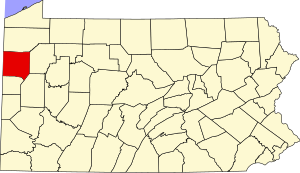 Map of Pennsylvania highlighting Mercer County