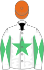 WHITE, emerald green star, diabolo on sleeves, orange cap