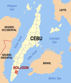 Map of Cebu with Boljoon highlighted