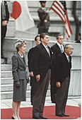 President Ronald Reagan and First Lady Nancy Reagan with Emperor Hirohito in Tokyo, Japan, November 9, 1983