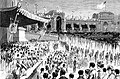 View of the crowds at the official celebrations of the 50th anniversary of Belgian independence at the Cinquantenaire Park in Brussels on 16 August 1880