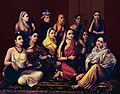 Galaxy of Musicians by Raja Ravi Varma depicting women in various styles of sari.