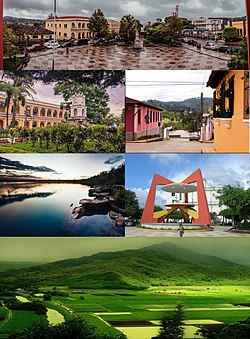 Above, from left to right: Central Park of Cobán, Governing Palace, City Streets, Lachuá Lagoon, Santo Domingo de Guzmán Cathedral and the biodiversity in Cobán.