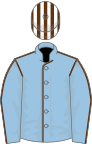 LIGHT BLUE, brown seams, white and brown striped cap