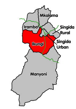 Ikungi District's location within Singida Region.