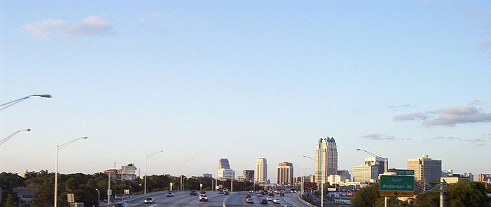 I-4 with backdrop of Orlando skyline, pictured 2004