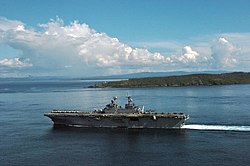 USS Essex passes Capul Island while passing through the San Bernardino Strait