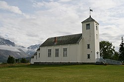 View of Ullsfjord Church in Sjursnes