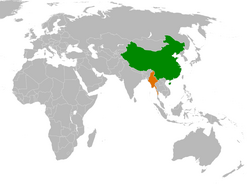 Map indicating locations of People's Republic of China and Myanmar
