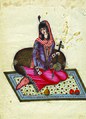 Qajar Iran miniature of a woman playing the kamancheh.